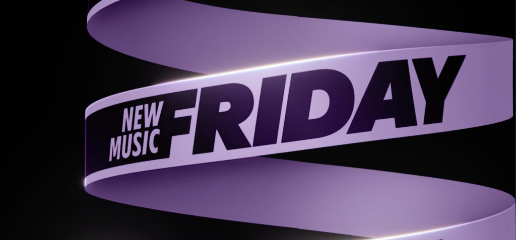 Interfaz de la aplicación móvil de Spotify mostrando la playlist New Music Friday con vídeos de editores.