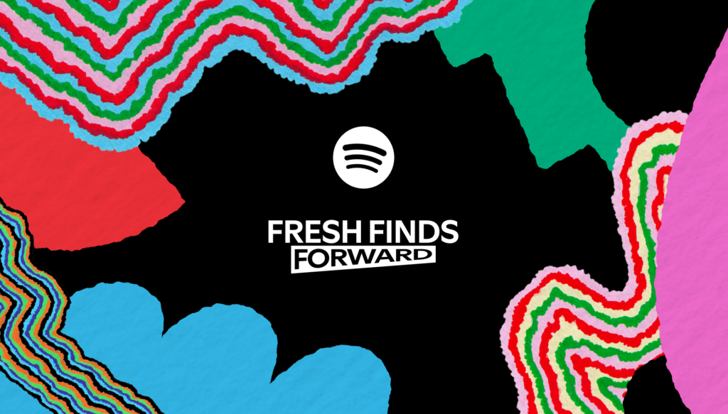 Logotipo de Spotify y representación de artistas independientes en un estudio de grabación.