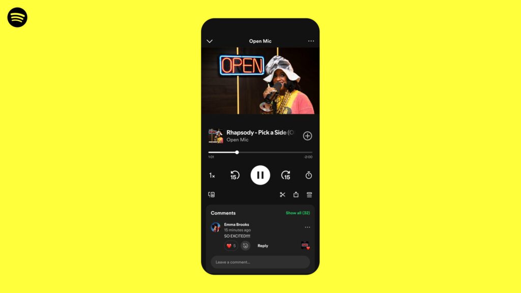 Logotipos de Spotify y Genius sobre fondo musical